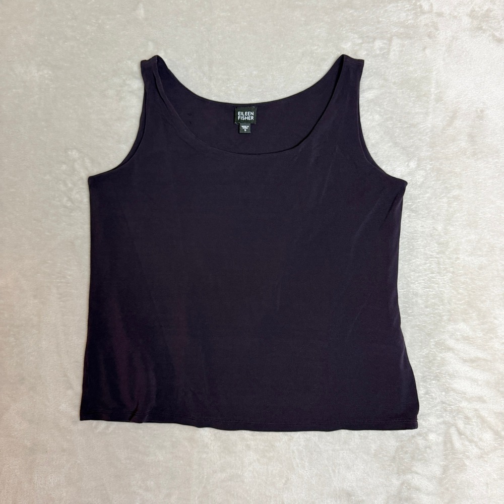 Eileen Fisher 100% Silk Tank Top Women Small Dark Purple Scoop Neck Minimalist